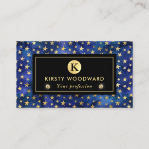 Carte De Visite Motif d'encre bleue aquarelle avec étoiles dorées