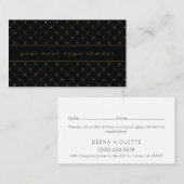 Carte De Visite Motif Diamant Or moderne Noir Rendez-vous (Devant / Derrière)