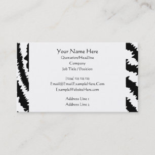 Carte De Visite Motif d'impression Zebra noir.