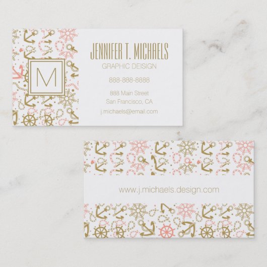 Carte De Visite Motif d'or d'Ancre de monogramme (Devant / Derrière)