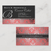 Carte De Visite Motif élégant de damassé de pêche et d'argent (Devant / Derrière)