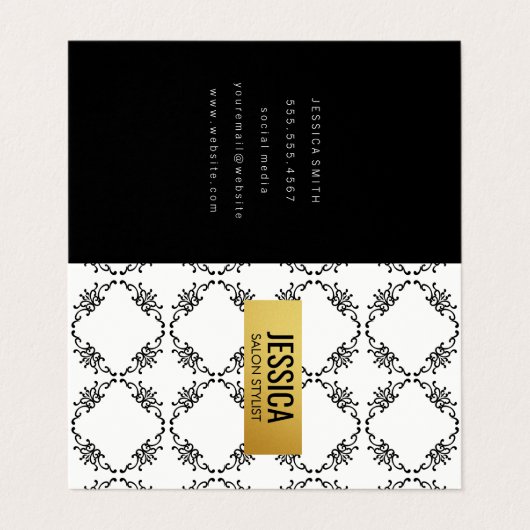 Carte De Visite Motif élégant / Gold Frame (Extérieur déplié)