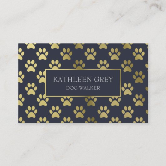 Carte De Visite Motif Empreinte de patte Gold Et Navy | Chien Walk (Devant)