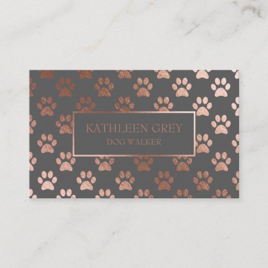 Carte De Visite Motif Empreinte de patte rose Gold et Grey | Chien (Devant)