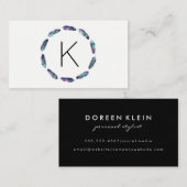 Carte De Visite Motif en plume stellaire avec Monogramme (Devant / Derrière)