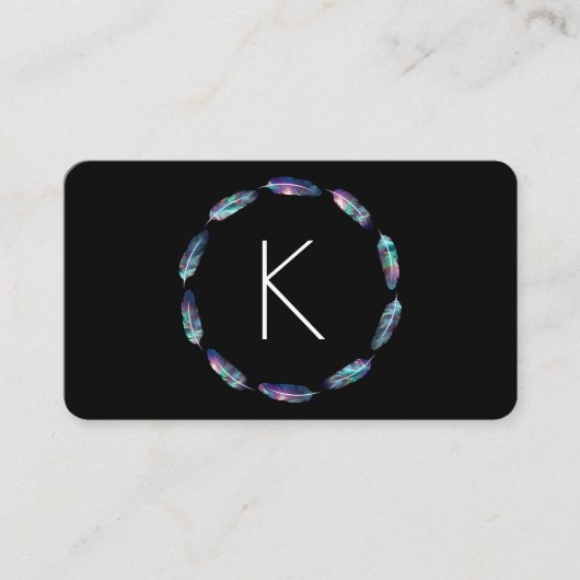 Carte De Visite Motif en plume stellaire avec Monogramme (Devant)