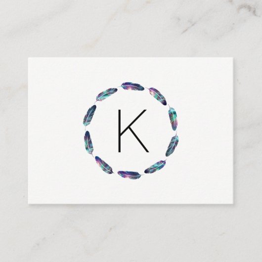 Carte De Visite Motif en plume stellaire avec Monogramme (Devant)