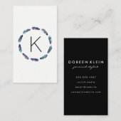 Carte De Visite Motif en plume stellaire avec Monogramme (Devant / Derrière)