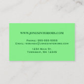 Carte De Visite Motif en plumes Art déco, Emerald Green Business (Dos)