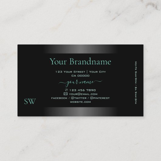 Carte De Visite Motif et monogramme Turquoise noir moderne (Dos)