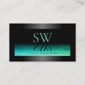 Carte De Visite Motif et monogramme Turquoise noir moderne (Devant)