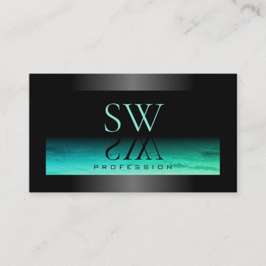 Carte De Visite Motif et monogramme Turquoise noir moderne (Devant)