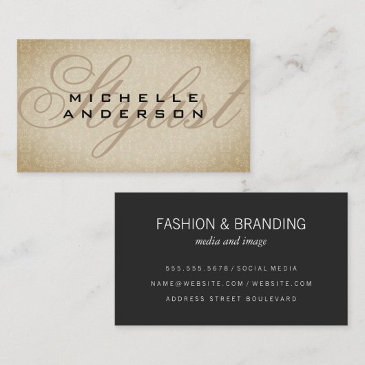 Carte De Visite Motif Fancy Font Damask (Devant / Derrière)