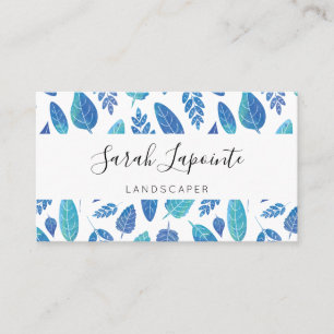 Carte De Visite Motif Feuille bleu aquarelle
