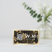 Carte De Visite Motif Feuille d'or | Code QR (Debout devant)