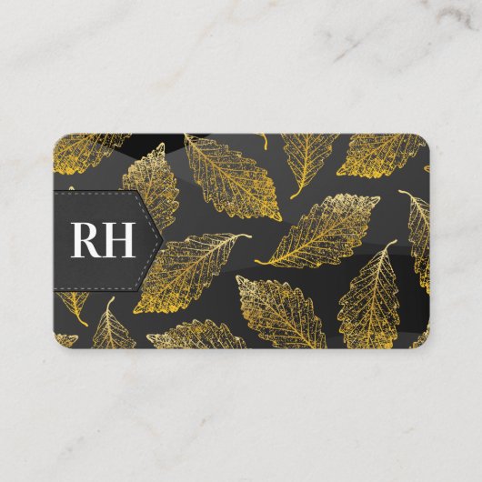 Carte De Visite Motif feuille d'or | Monogramme (Devant)