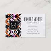 Carte De Visite Motif Flèche De Main Noire, Orange Et Rose (Devant)