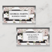 Carte De Visite Motif floral avec papillons scintillants (Devant / Derrière)