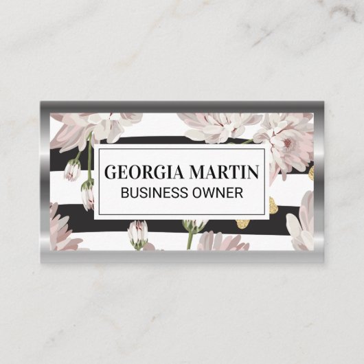 Carte De Visite Motif floral avec papillons scintillants (Devant)