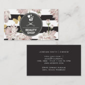 Carte De Visite Motif floral avec papillons scintillants (Devant / Derrière)