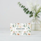 Carte De Visite Motif floral blanc Code QR de verdure verte (Debout devant)