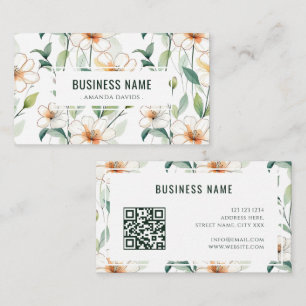 Carte De Visite Motif floral blanc Code QR de verdure verte