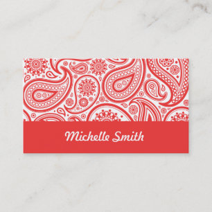 Carte De Visite Motif floral blanc rouge de Paisley