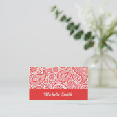 Carte De Visite Motif floral blanc rouge de Paisley (Debout devant)