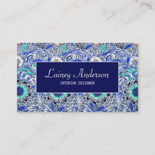 Carte De Visite Motif floral bleu joli vintage William Morris