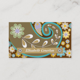 Carte De Visite Motif floral brun rétro, turquoise