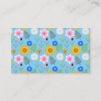 Carte De Visite Motif floral coloré sur le bleu