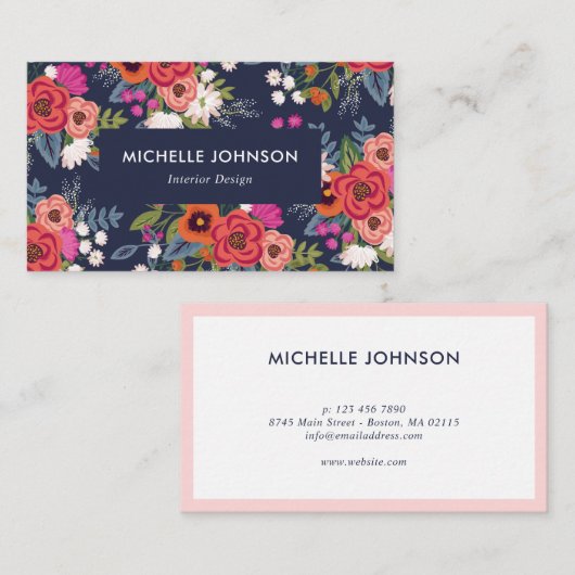 Carte De Visite Motif floral de Boho dynamique (Devant / Derrière)