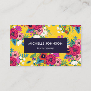 Carte De Visite Motif floral jaune gras Boho rouge