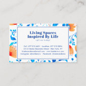 Carte De Visite Motif floral moderne boho bleu oranger fleurs (Dos)