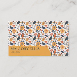 Carte De Visite Motif floral paisley orange Coiffeur