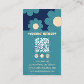 Carte De Visite Motif floral rétro bleu sarcelle moderne avec code (Dos)