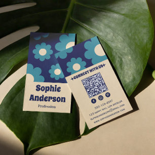 Carte De Visite Motif floral rétro bleu sarcelle moderne avec code