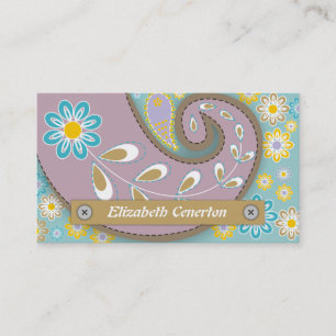 Carte De Visite Motif floral rétro violet bleu paisley