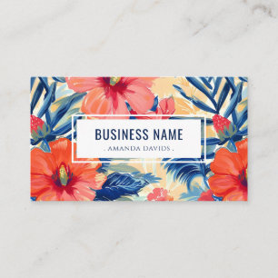 Carte De Visite Motif floral tropical Fleurs d'Hibiscus Code QR