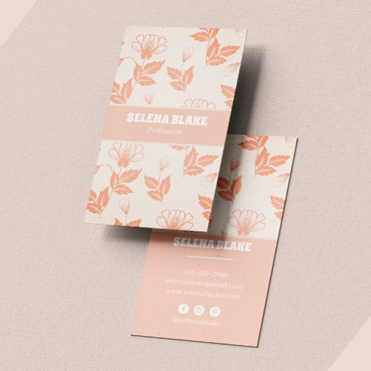 Carte De Visite Motif Floral Vertical Moderne - Élégance rose Douc