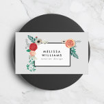 Carte De Visite Motif Floral vintage moderne sur Gray Designer<br><div class="desc">Votre nom ou nom d'entreprise est élégamment encadré d'un motif floral vintage dans un style moderne. © 1201AM CREATIVE</div>