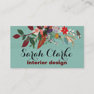 Carte De Visite Motif floral vintage rouge d'Aqua