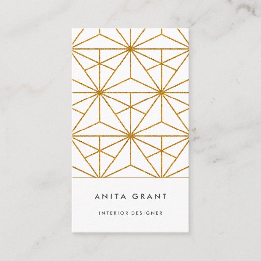 Carte De Visite Motif géométrique Art déco blanc et or (Devant)