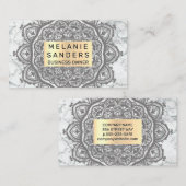 Carte De Visite Motif géométrique | MARBRE BLANC | Mandala (Devant / Derrière)