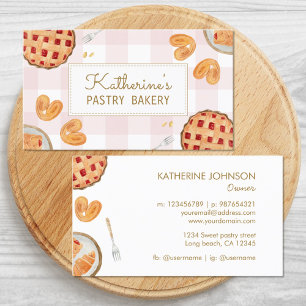 Carte De Visite Motif Gingham Pâtisserie Aquarelle Boulangerie