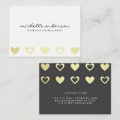 Carte De Visite Motif Gold Hearts | Gris blanc (Devant / Derrière)