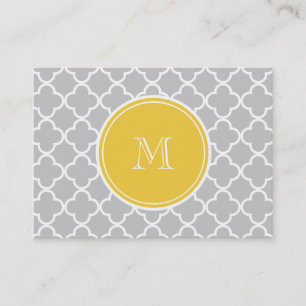 Carte De Visite Motif gris de Quatrefoil, monogramme jaune