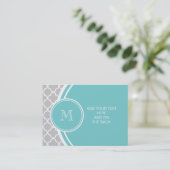Carte De Visite Motif gris de Quatrefoil, monogramme turquoise (Debout devant)