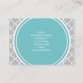 Carte De Visite Motif gris de Quatrefoil, monogramme turquoise (Dos)