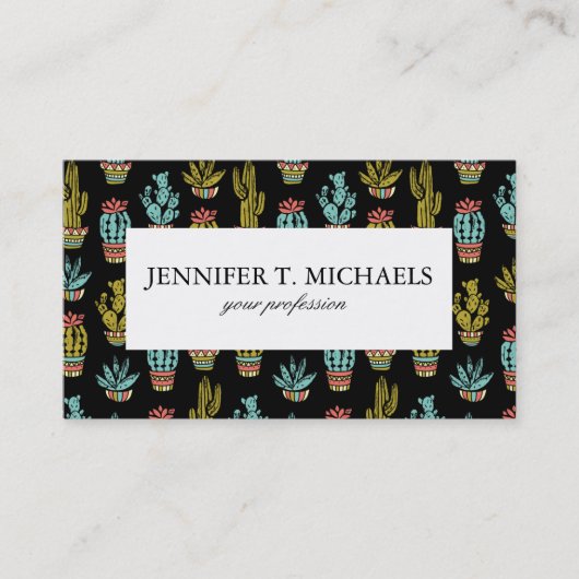 Carte De Visite Motif grunge foncé de cactus (Devant)